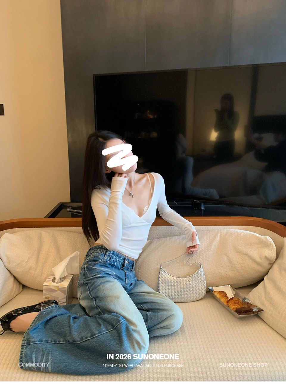 코튼 골지 워머 브이넥 탑 상세 이미지 35