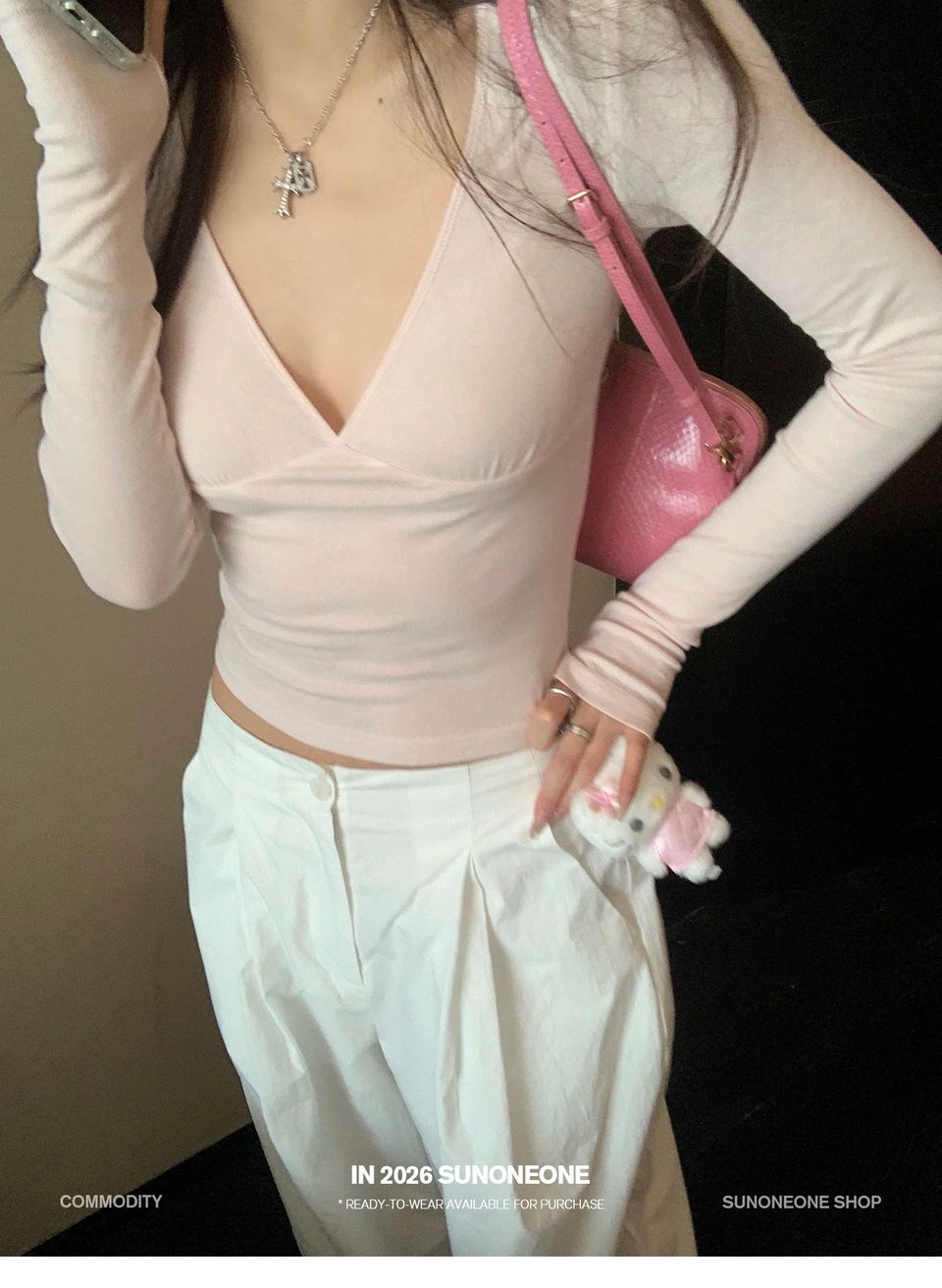 코튼 골지 워머 브이넥 탑 상세 이미지 21