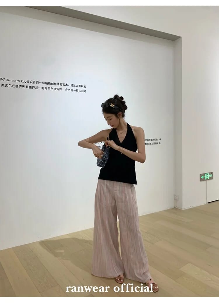 비스코스 백리스 스트랩 홀터탑 상세 이미지 30