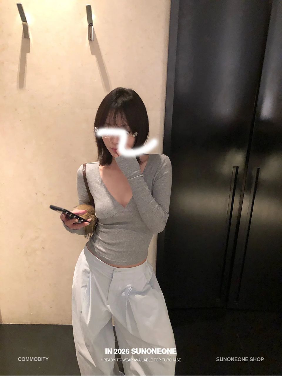 코튼 골지 워머 브이넥 탑 상세 이미지 14