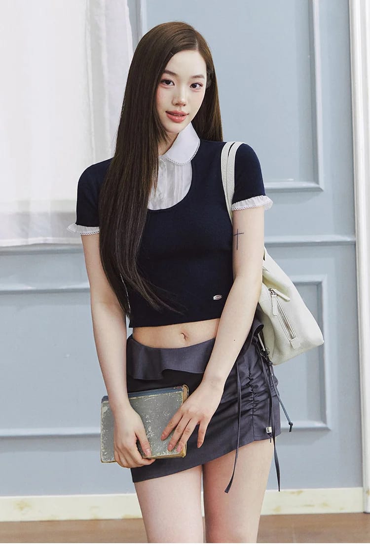 [리센느 제나님 착용] 레이스 레이어드 반팔 니트탑 상세 이미지 24