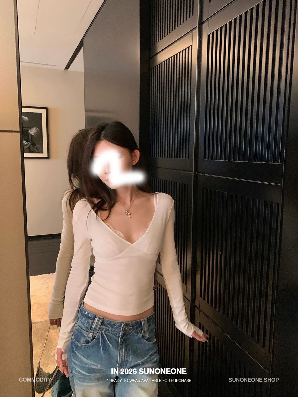 코튼 골지 워머 브이넥 탑 상세 이미지 9