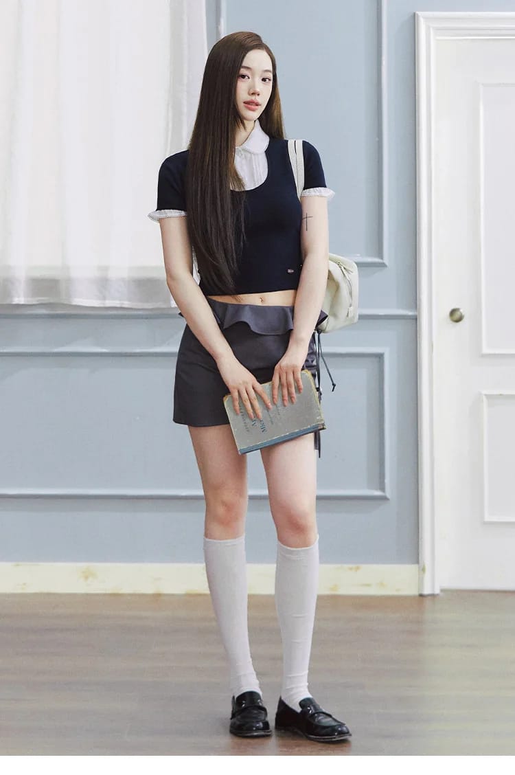 [리센느 제나님 착용] 레이스 레이어드 반팔 니트탑 상세 이미지 28