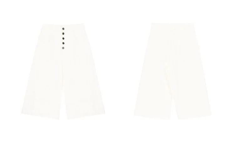 화이트 버튼 와이드 버뮤다 팬츠 상세 이미지 2