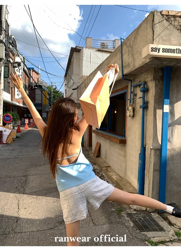 비스코스 백리스 스트랩 홀터탑 상세 이미지 98
