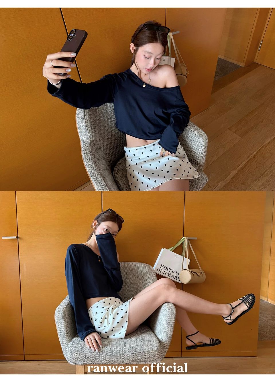 원숄더 이지컷팅 크롭 긴팔탑 상세 이미지 63