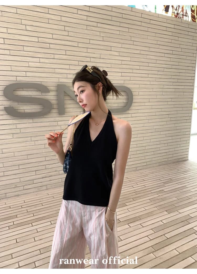 비스코스 백리스 스트랩 홀터탑 상세 이미지 70