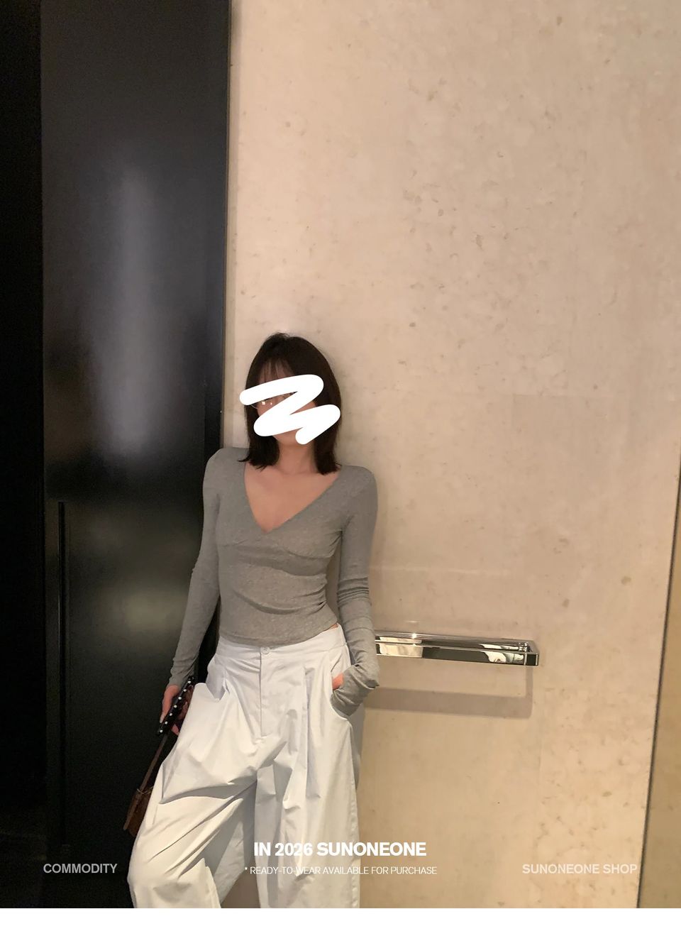 코튼 골지 워머 브이넥 탑 상세 이미지 12