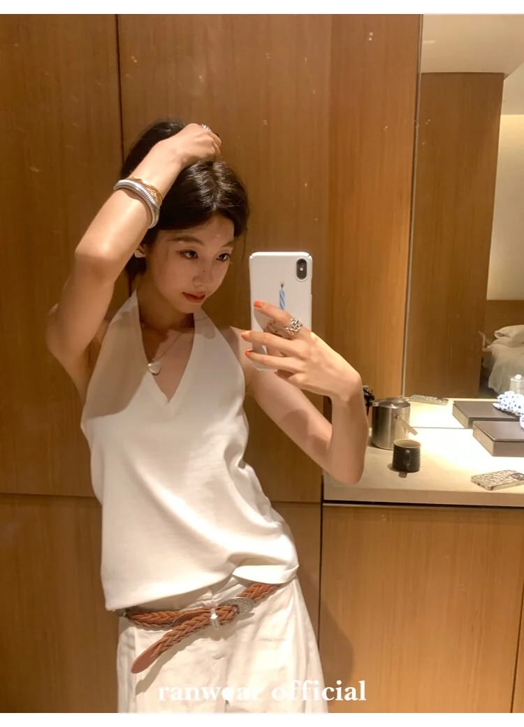 비스코스 백리스 스트랩 홀터탑 상세 이미지 38
