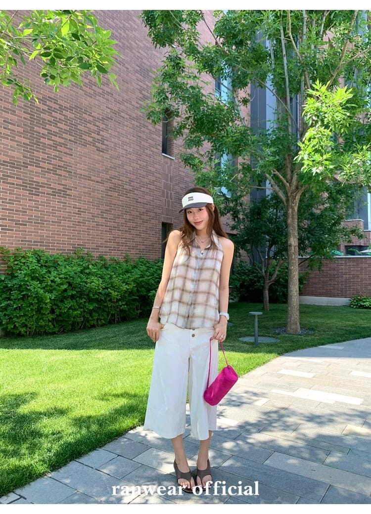 화이트 버튼 와이드 버뮤다 팬츠 상세 이미지 4