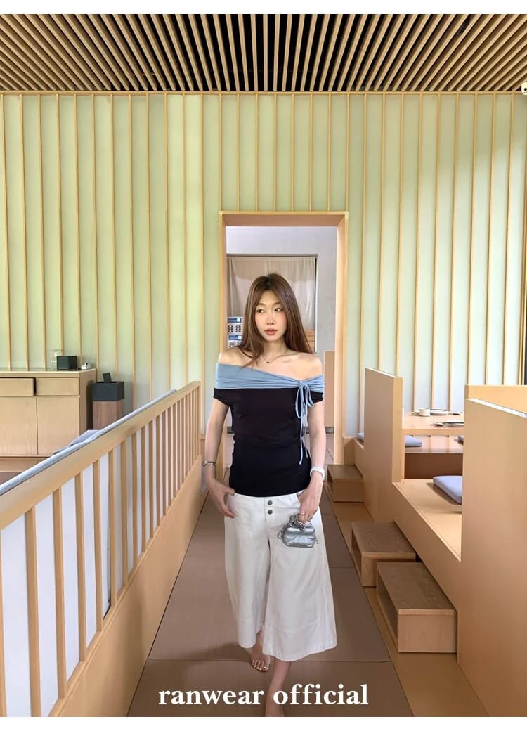 화이트 버튼 와이드 버뮤다 팬츠 상세 이미지 8