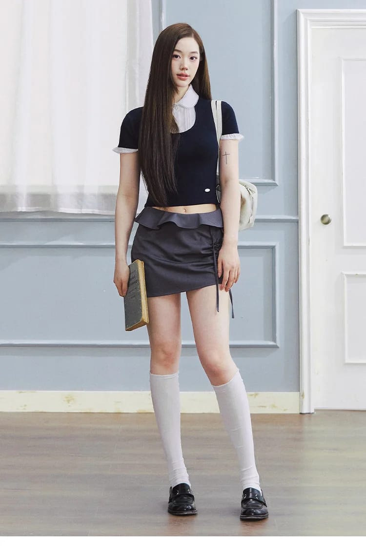 [리센느 제나님 착용] 레이스 레이어드 반팔 니트탑 상세 이미지 29