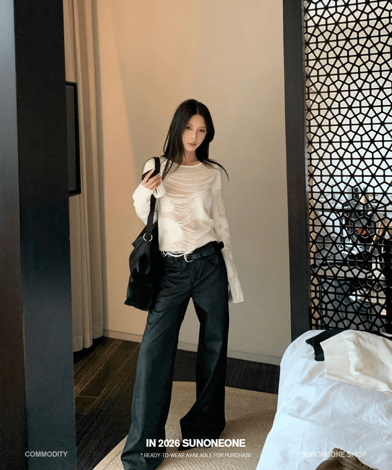 코튼 디스트로이드 태슬 루즈 긴팔탑 대표 이미지