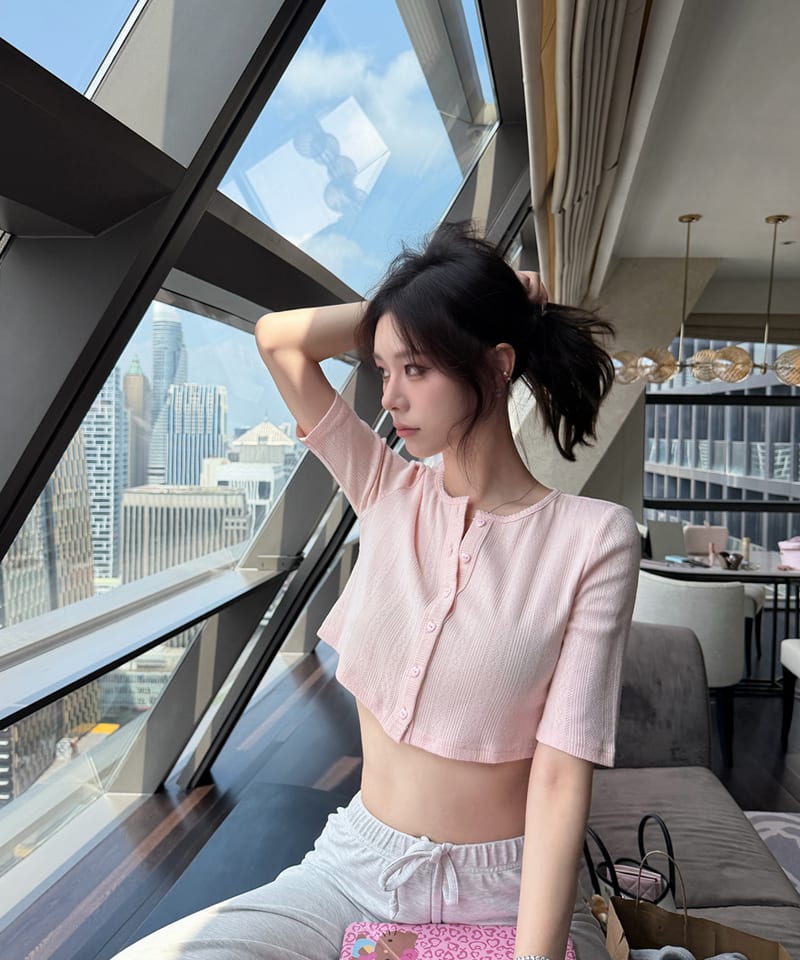 펀칭 코튼 하트버튼 숏 가디건 (5부/긴팔) 추가 이미지 3