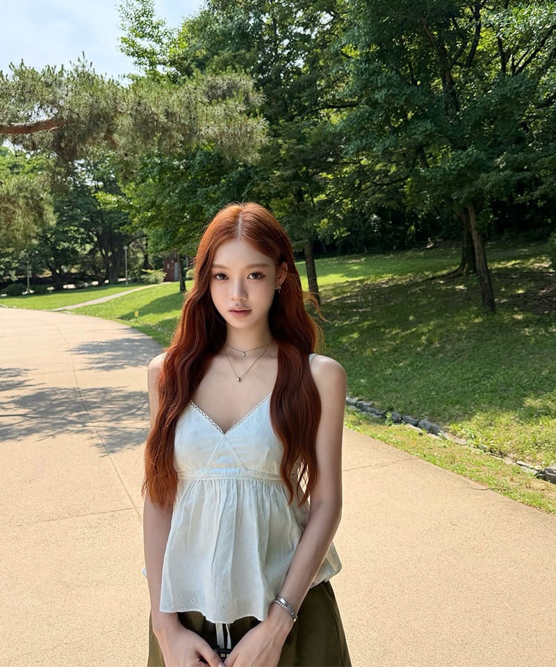 린넨 코튼 플로럴 자수 플레어 나시탑 추가 이미지 1