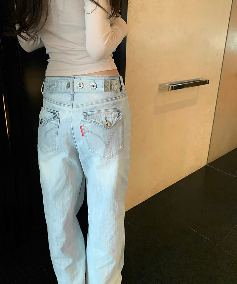 로우 하프벨트 연청 데님팬츠 대표 이미지