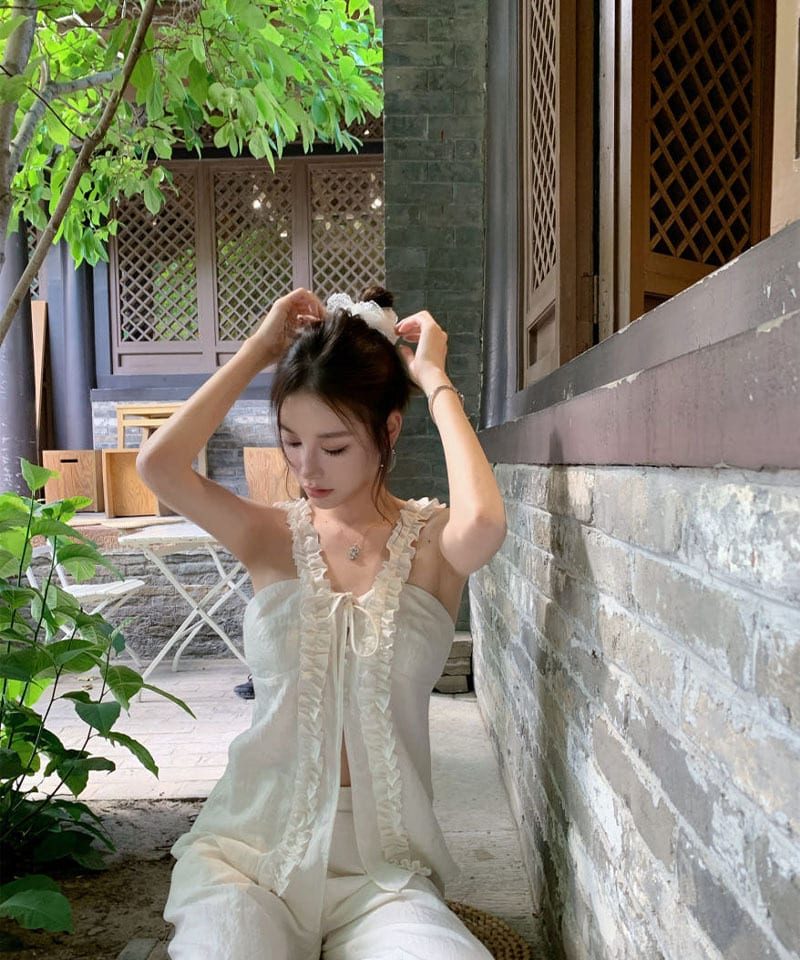 린넨 러플 탑 와이드팬츠 투피스 (개별선택) 대표 이미지