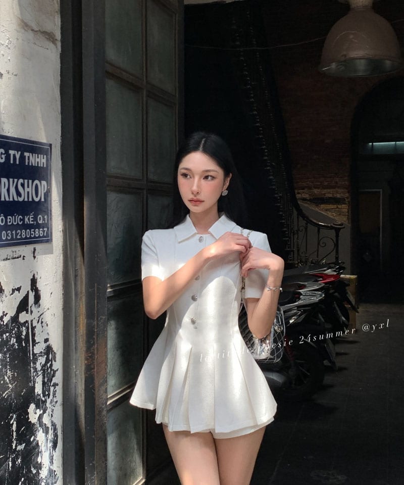 비스코스 카라 플리츠 점프수트 추가 이미지 3