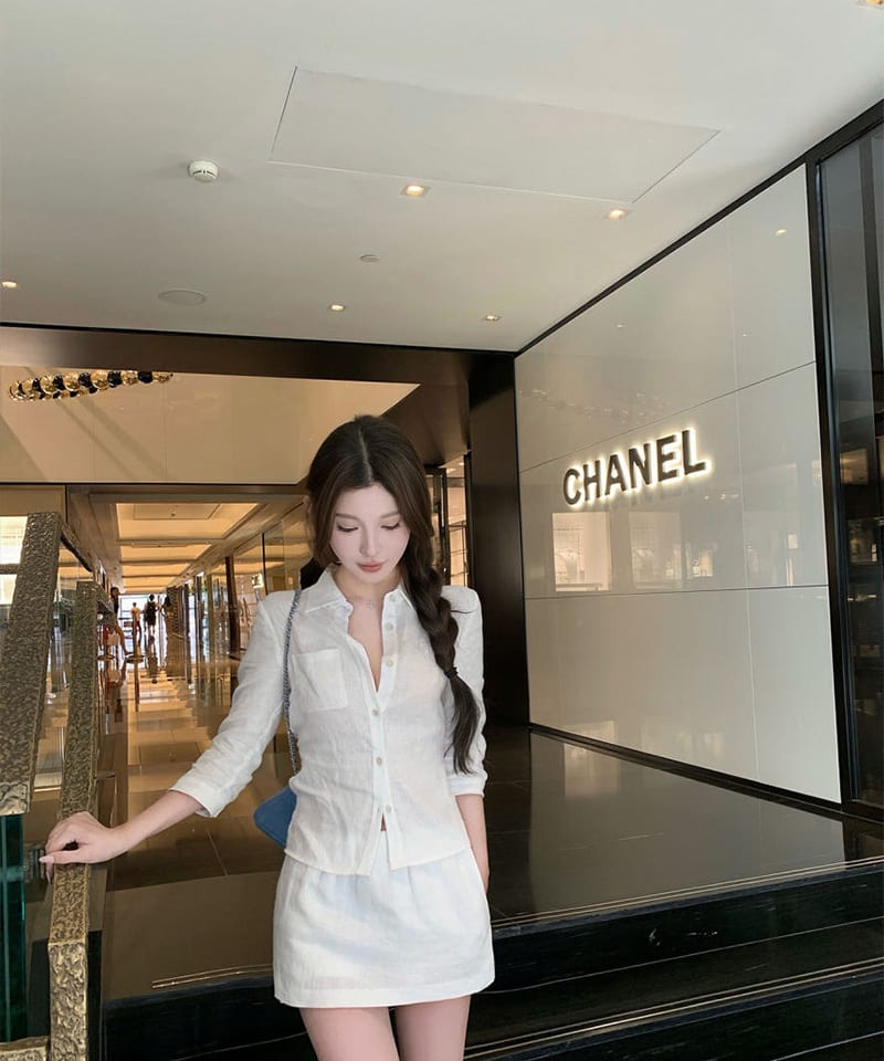 슬림 린넨셔츠 미니스커트 투피스 (개별선택) 추가 이미지 2