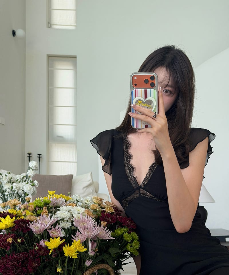블랙 시스루 레이스 미니원피스 추가 이미지 1