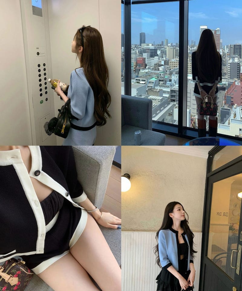 클래식 배색라인 가디건 숏팬츠 투피스 (개별선택) 추가 이미지 4