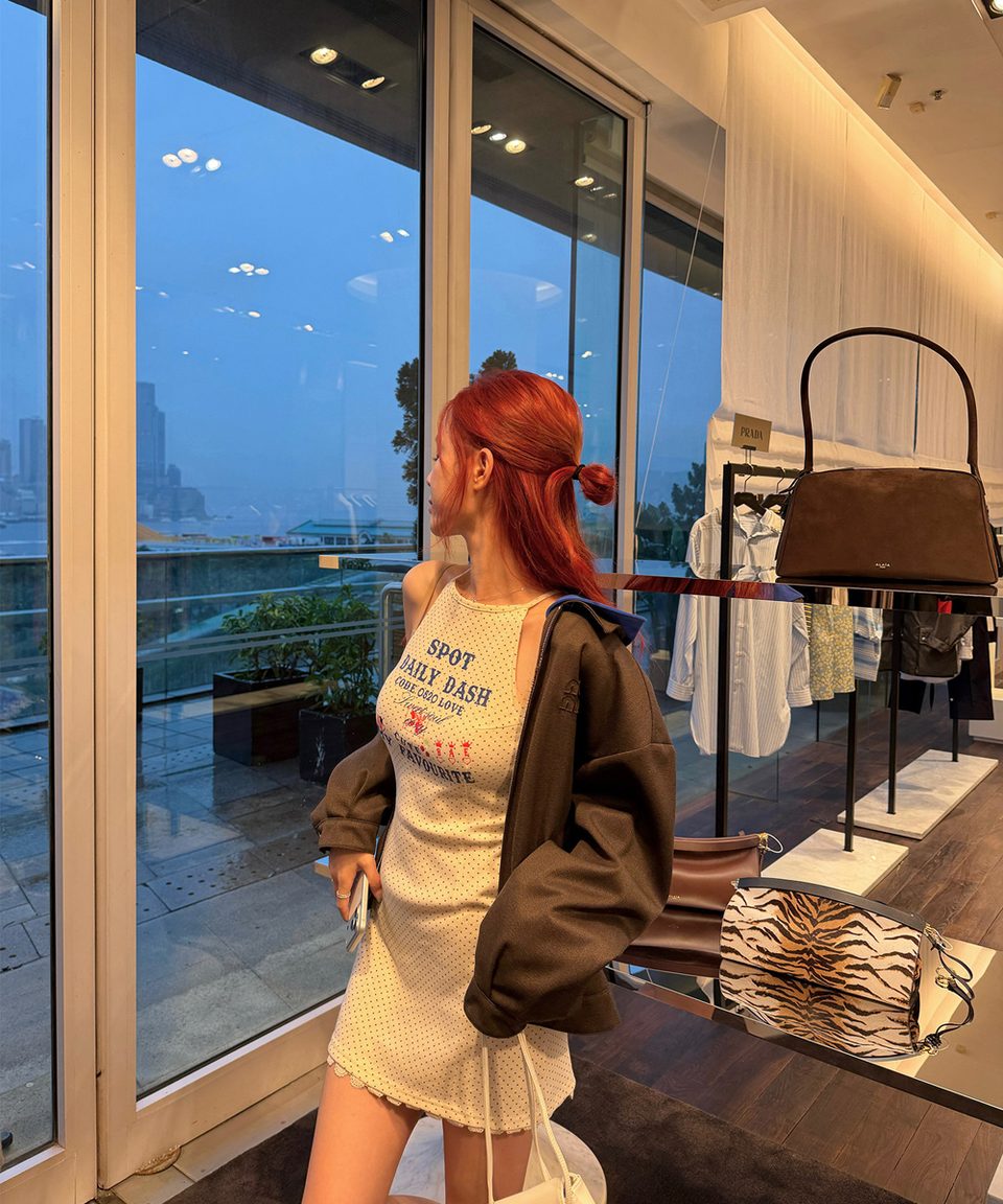 코튼 도트 레터링 홀터넥 미니원피스 추가 이미지 3