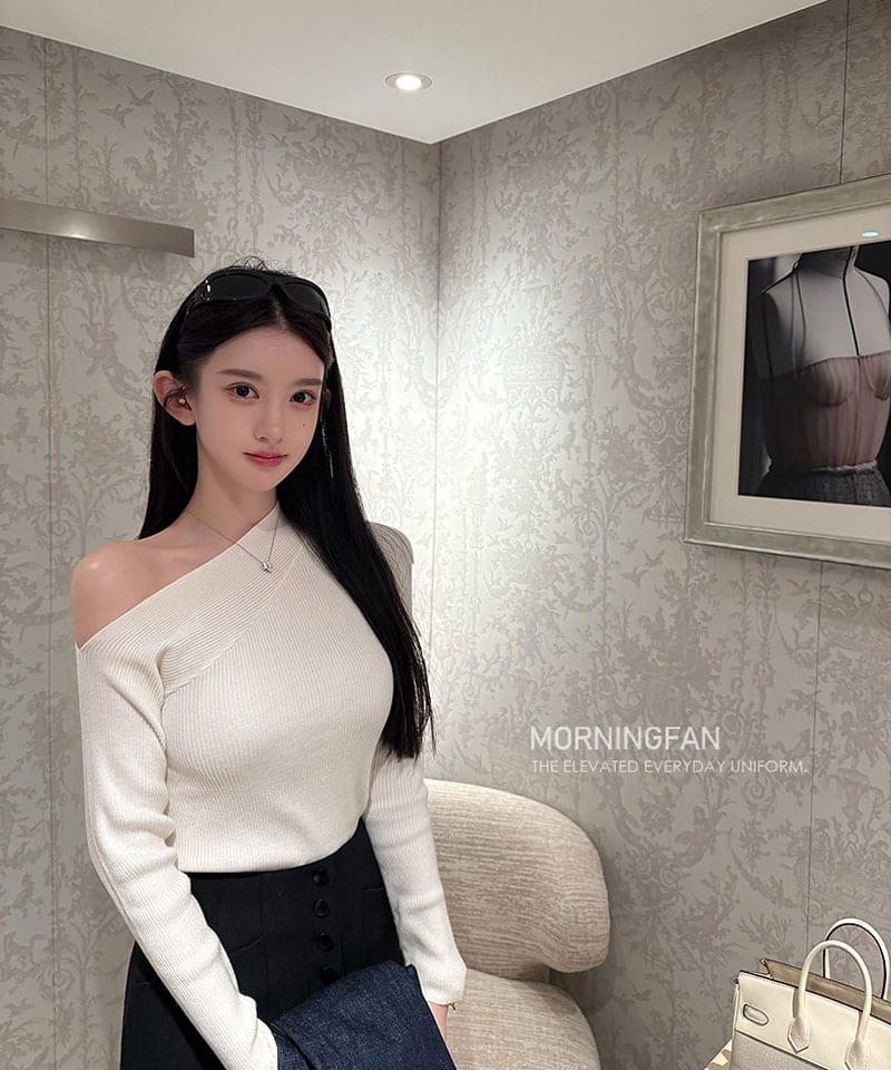 골지 원숄더 슬림 긴팔 니트탑 추가 이미지 3