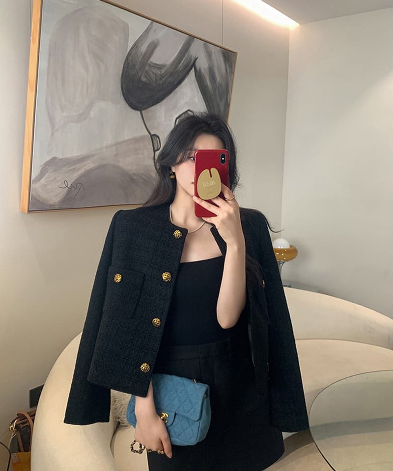 노카라 금장버튼 울 클래식 자켓 추가 이미지 3