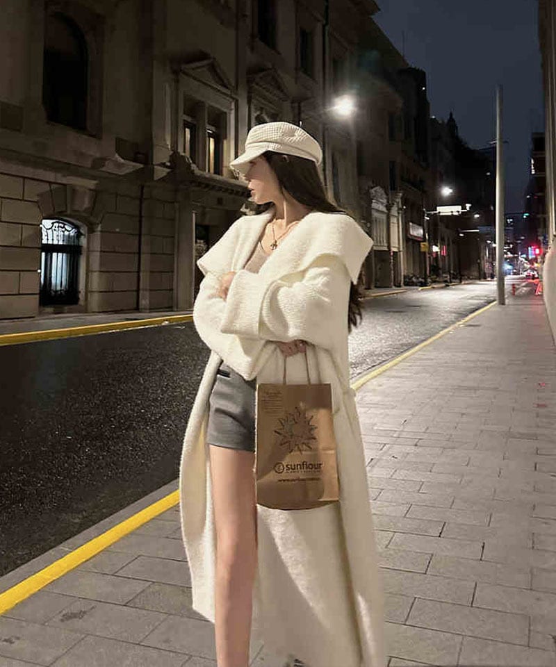 소프트 숄 빅카라 롱 가디건 추가 이미지 3