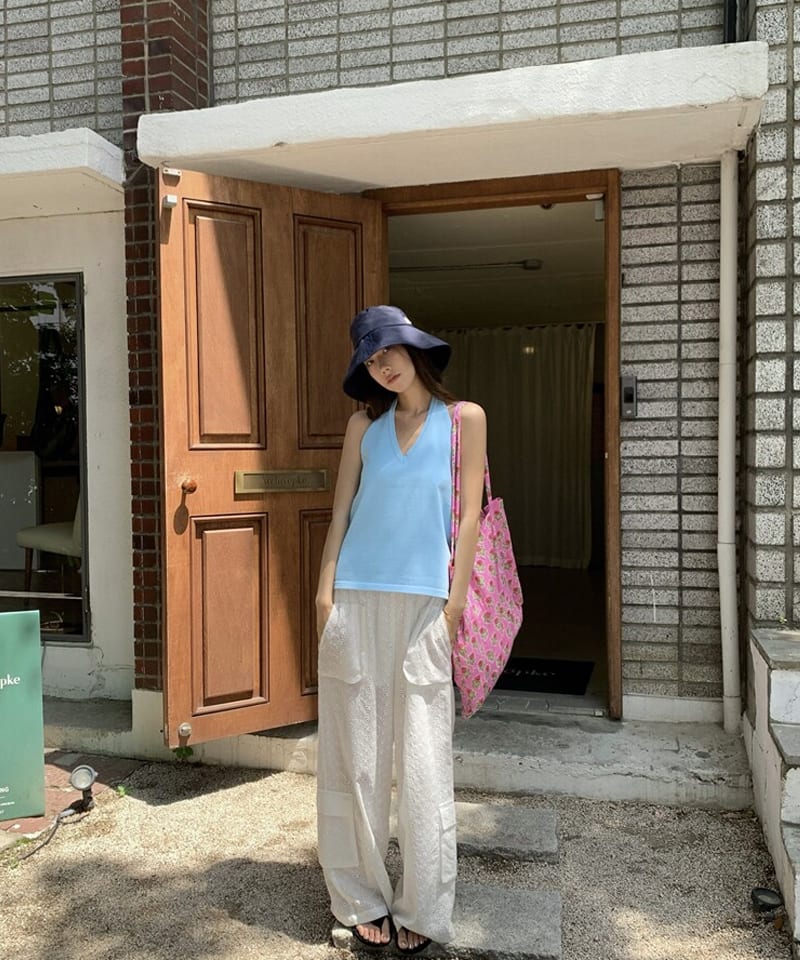 비스코스 백리스 스트랩 홀터탑 추가 이미지 3