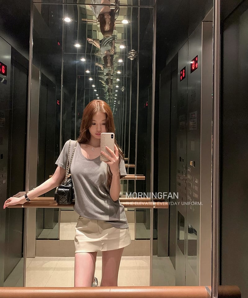 비스코스 U넥 루즈핏 반팔 티셔츠 추가 이미지 1
