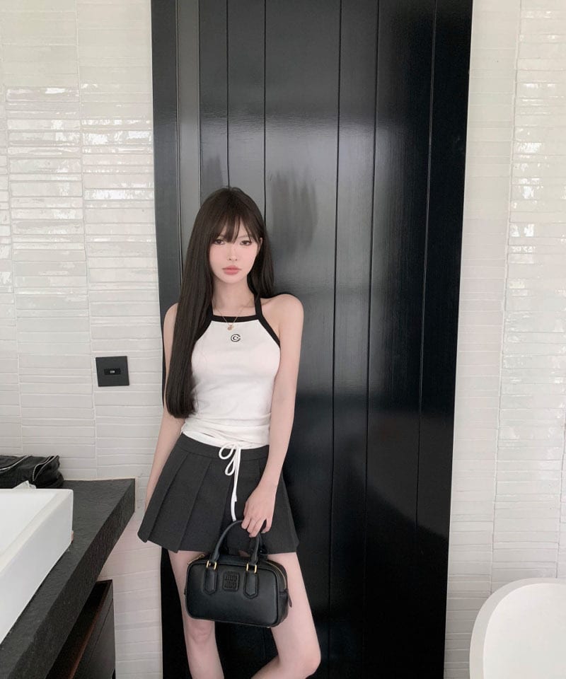 투톤 캐주얼 플리츠 팬츠 스커트-그레이M 빠른배송 추가 이미지 1