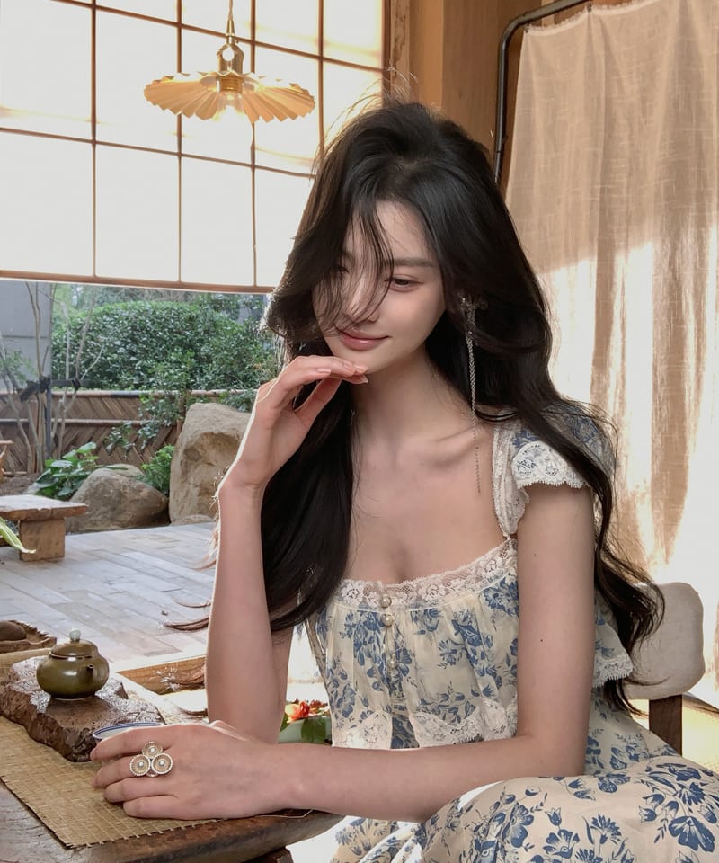 자카란다 블루 프릴 레이스 롱원피스 추가 이미지 2