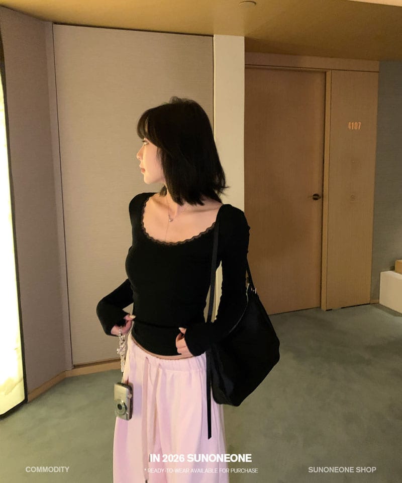 레이스 딥 라운드넥 골지탑 추가 이미지 1