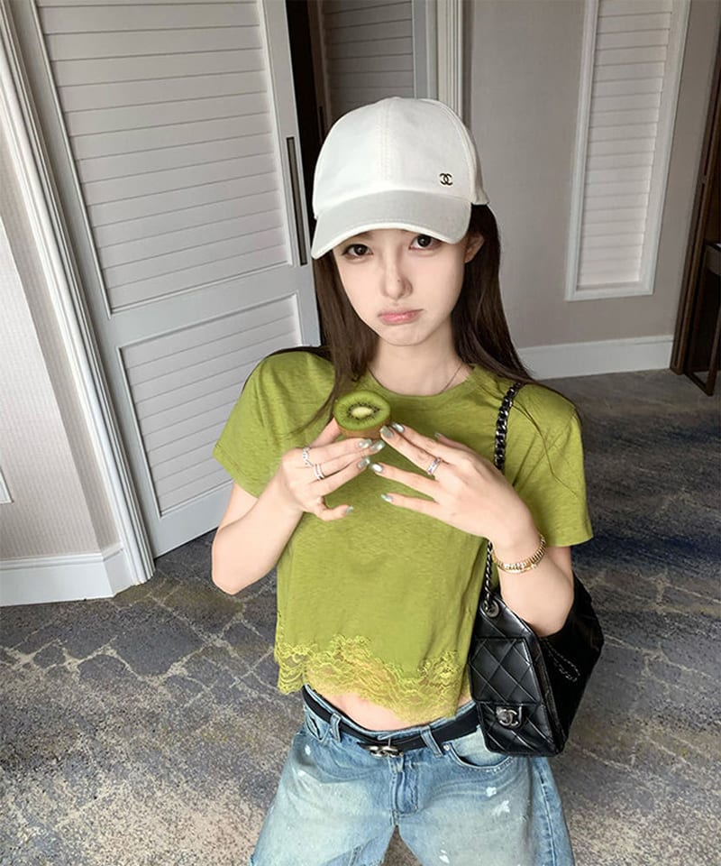 레이스 헴 세미크롭 반팔탑 추가 이미지 4