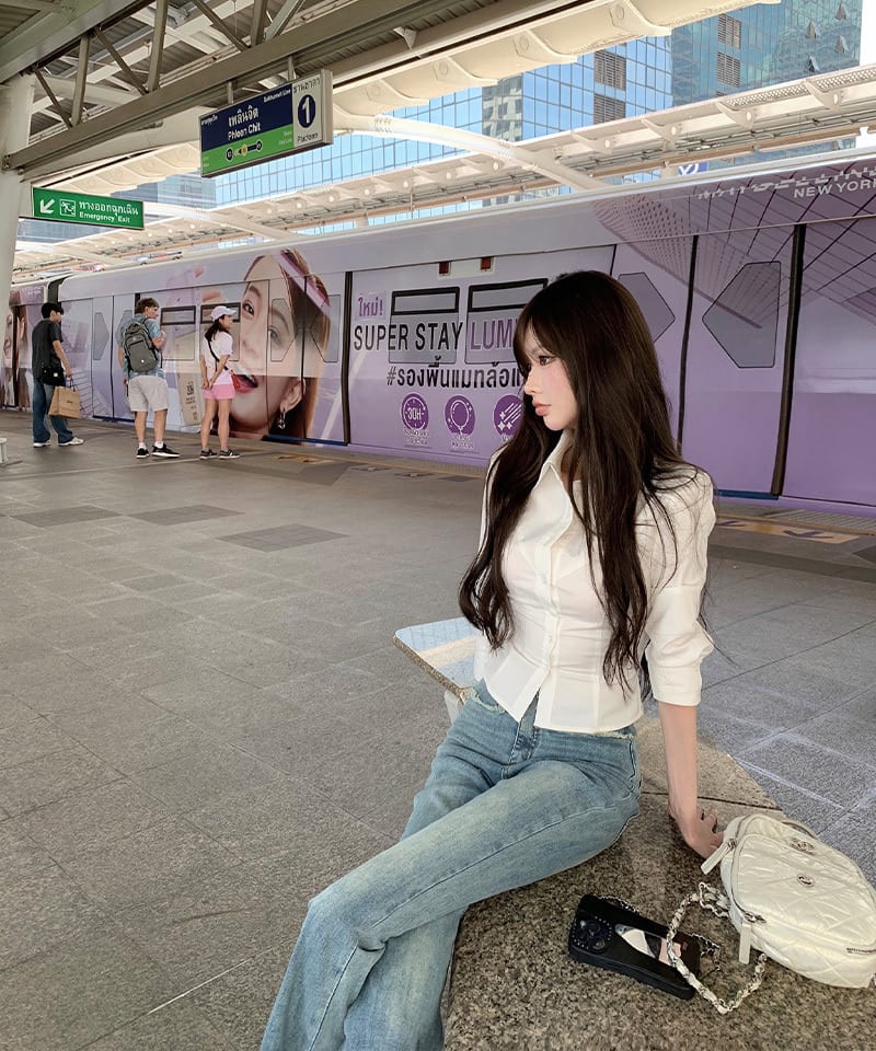 퓨어화이트 사선 7부 셔츠 추가 이미지 2