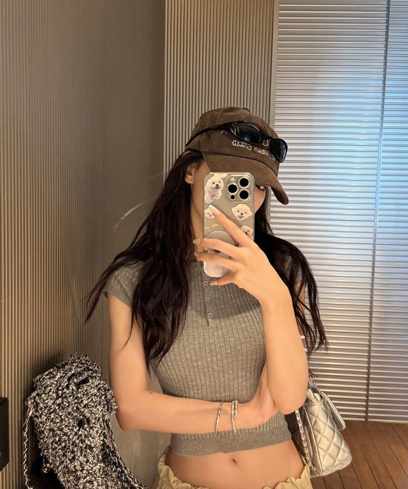 버튼 라운드 골지 반팔탑 추가 이미지 5