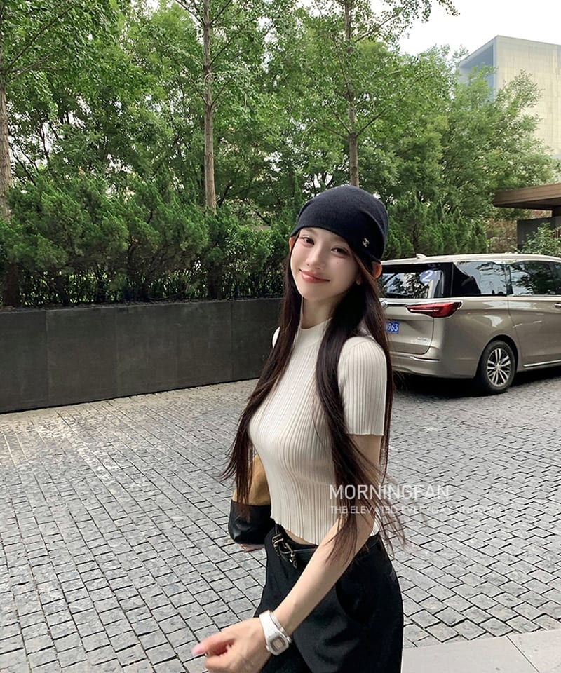 반목 모달실크 골지 반팔 니트탑 추가 이미지 3