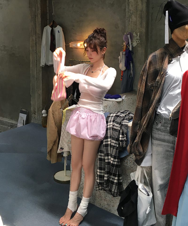 스트라이프 벌룬 밴딩 숏팬츠 추가 이미지 3