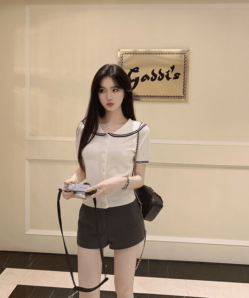 세일러 라운드카라 반팔 가디건 - 화이트L 빠른배송 대표 이미지