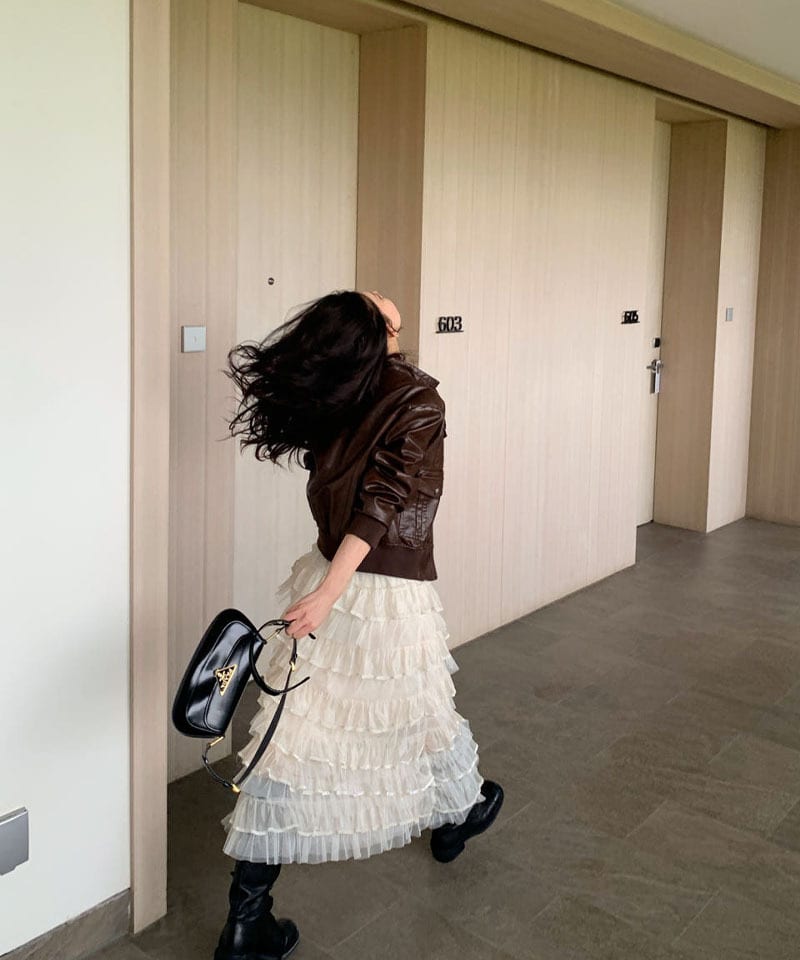 메쉬 쉬폰 티어드 롱스커트 추가 이미지 2