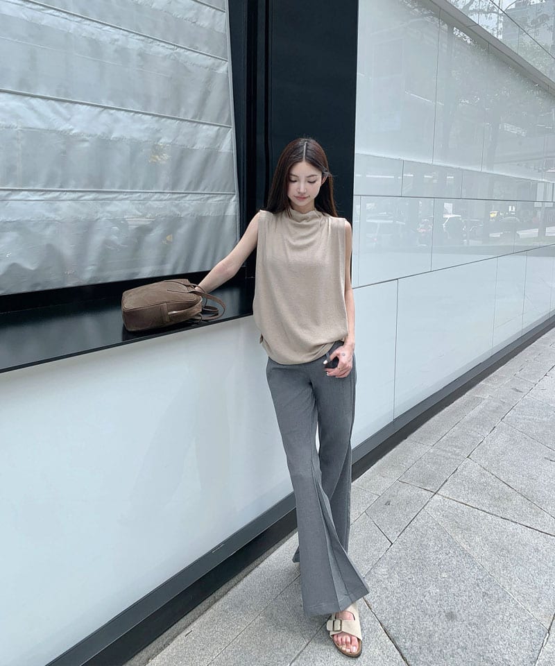 컷아웃 슬림 부츠컷 롱슬랙스 - 그레이M 빠른배송 대표 이미지