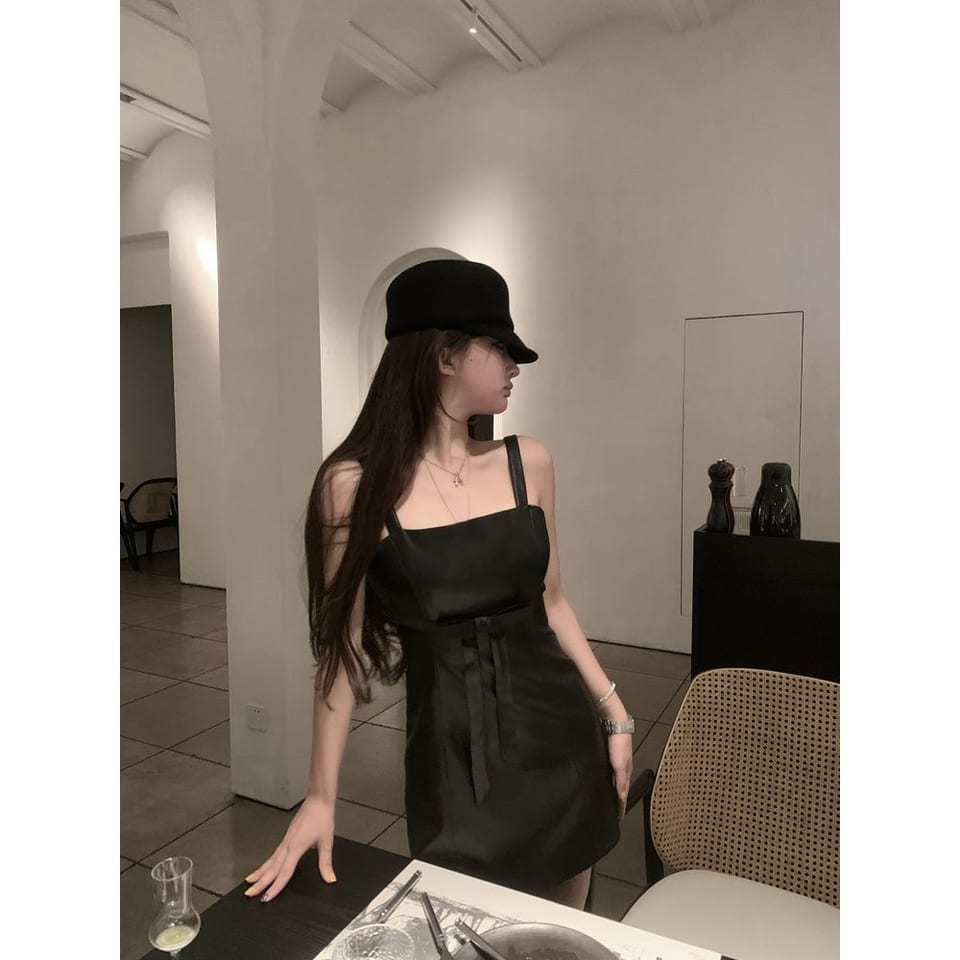 블랙 리본 가죽 나시 원피스 추가 이미지 2