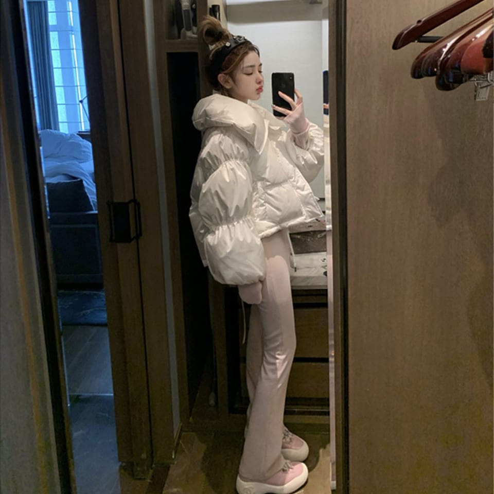 실키 유광 구스다운 언발 숏패딩 대표 이미지