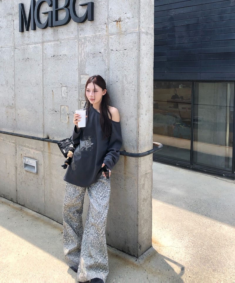 레오파드 로우 와이드 코튼팬츠 추가 이미지 1