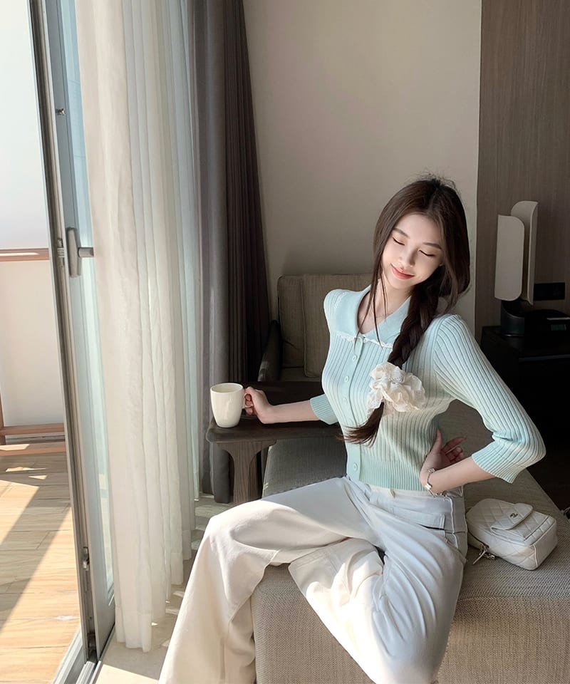 뮤트 울 레이스 카라 가디건 추가 이미지 2