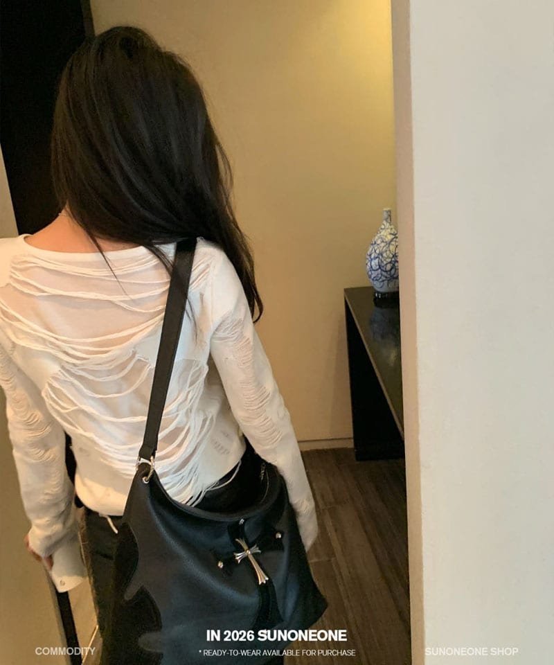 코튼 디스트로이드 태슬 루즈 긴팔탑 추가 이미지 2