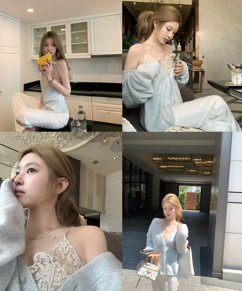 파스텔 딥 레이스 새틴 슬링탑 추가 이미지 2