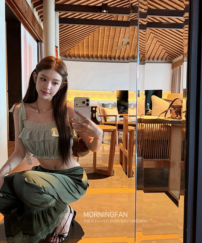 자수 레이스 트리밍 밴딩 팬츠 추가 이미지 1