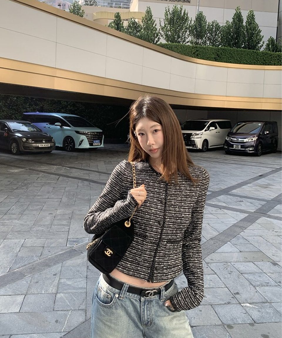 트위드 스트럭처 크루넥 크롭자켓 추가 이미지 3